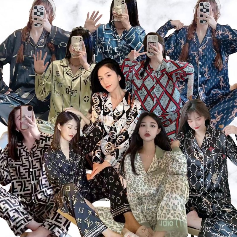 SETELAN SETCEL ONE SET BAJU TIDUR PIYAMA PP WANITA DEWASA SATIN IMPORT KOREA BUSUI LENGAN PANJANG PR