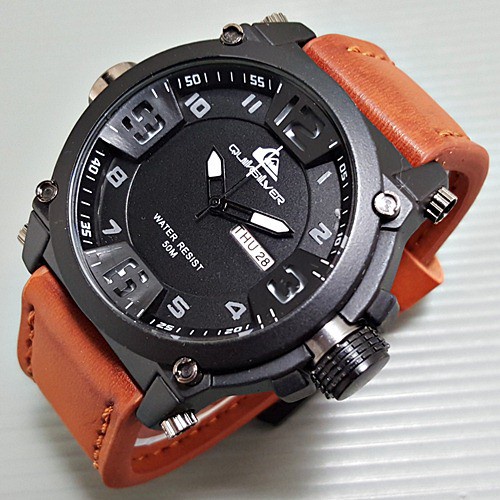 JM-[COD]8081 Free Baterai - Jam Tangan Pria Quiksilver Tanggal Aktif Tali Kulit / Fashion Pria / Ele