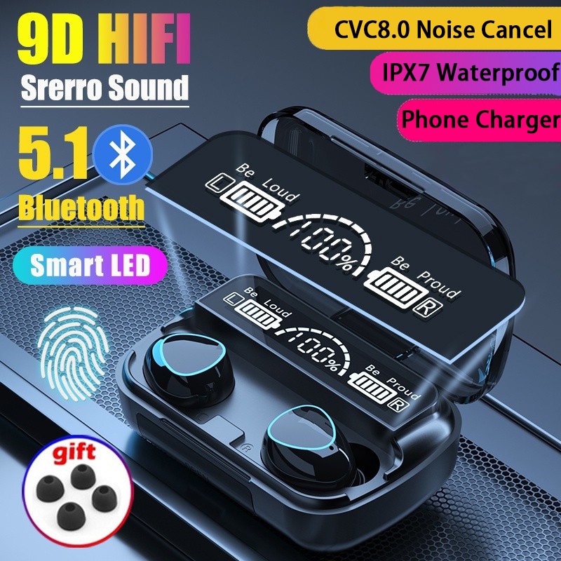 【MAKASSAR】HIRANESIA  TWS Bluetooth M10 Headset Headphone Wireless Bass Earphone Charging Box Headset