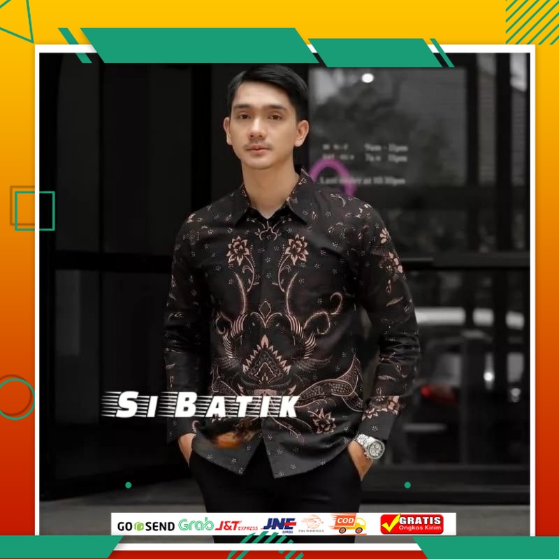 BAJU BATIK PRIA KEREN MODEL BARU /Batik pria hitam kemeja lengan panjang katun