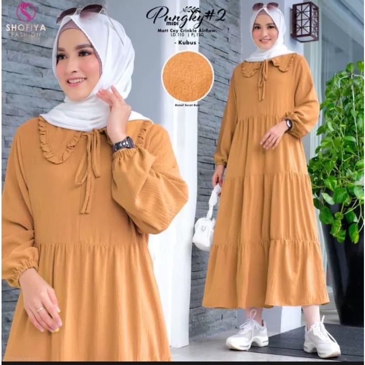 BISA COD PUNGKY MIDI DRESS SIZE M L XL XXL JUMBO  GAMIS BAHAN CRINKLE AIRFLOW MUSLIM WANITA