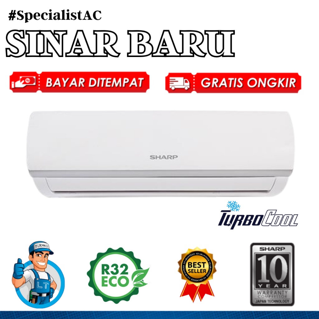 AC SHARP 1/2PK -AH-A5ZCY -Turbo Cool - Hemat Listrik + PASANG - FREE ONGKIR