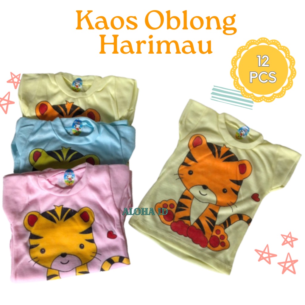 1 Lusin (12 pcs) Kaos Bayi Pendek/Baju Oblong Bayi / Kaos Harian Bayi Motif Harimau Perlengkapan bay