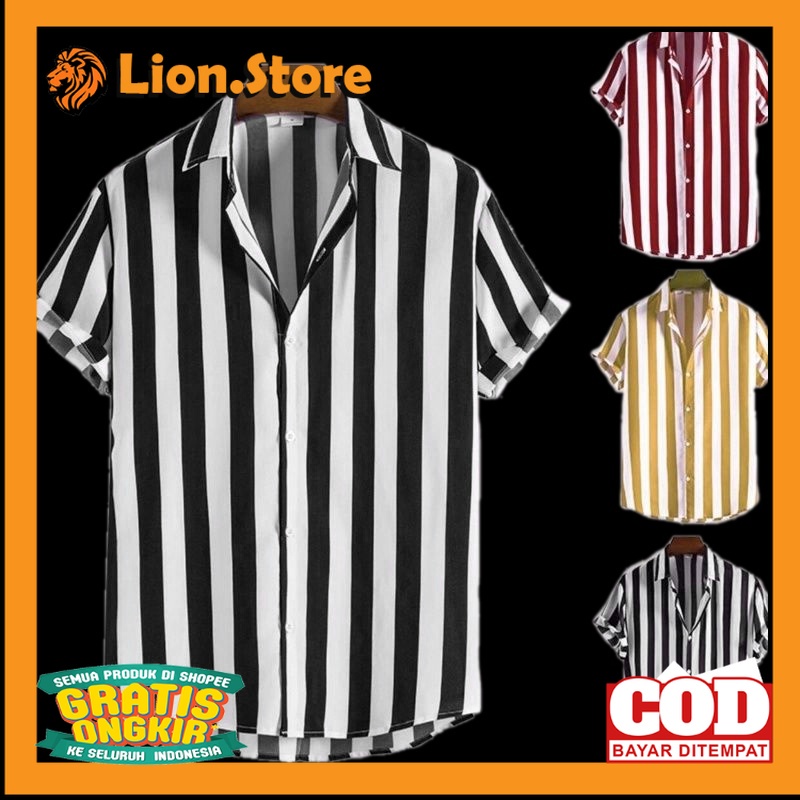 KEMEJA SALUR PRIA STRIPE LENGAN PENDEK COWOK | KEMEJA GARIS-GARIS STRIPE PRIA TERBARU// BAJU GARIS V