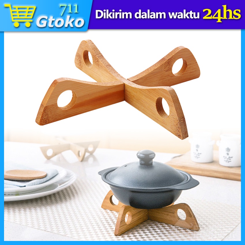 Tatakan Alas Wajan Panci Kayu Serbaguna Rak Wooden Tatakan Kukusan Tinggi Kaki Steamer