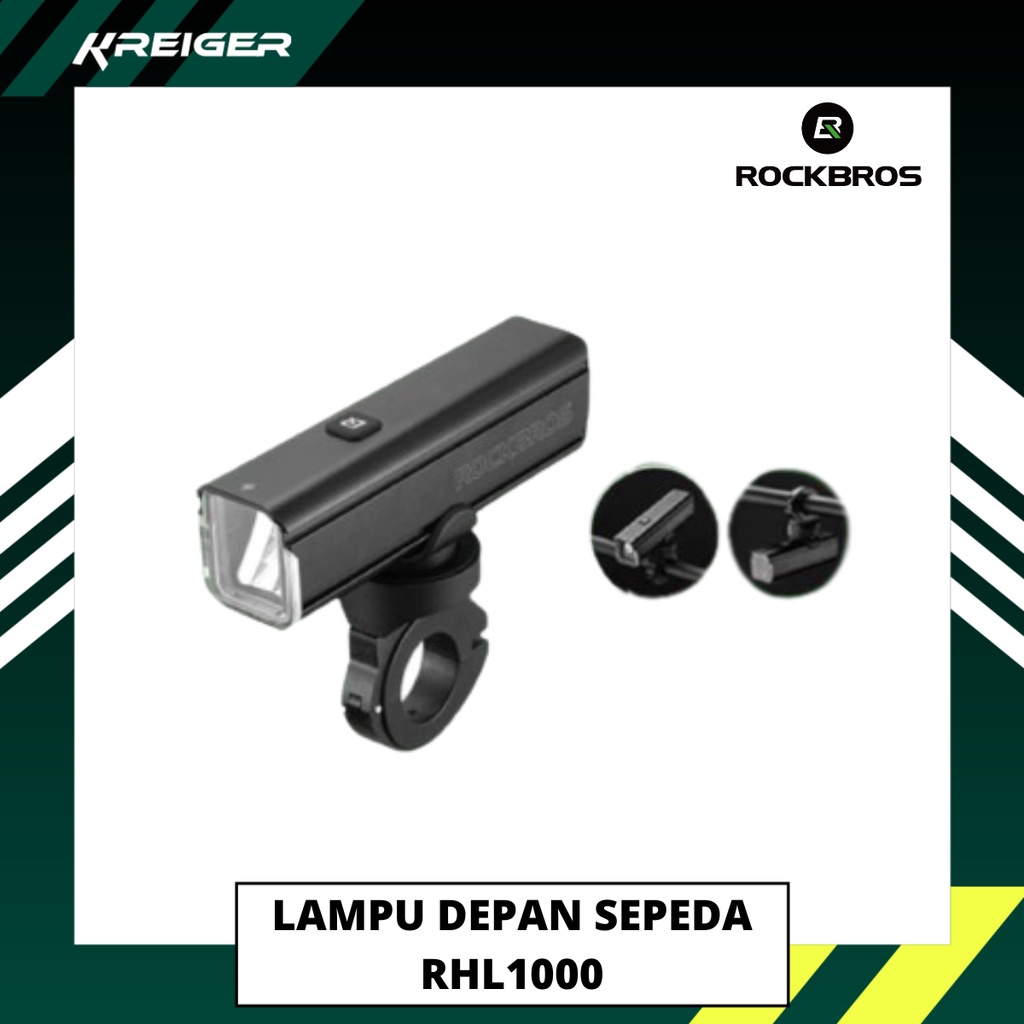 Lampu Depan Sepeda Rockbros RHL1000 LED USB Rechargeable 1000 Lumens Senter Sepedah Bicycle Light Ta