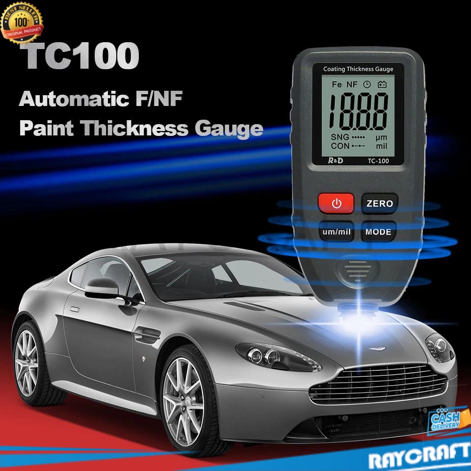 R&D Test Ketebalan Cat Mobil Coating Thickness Gauge 0.1micron/0-1300 - TC100 - Gray raycraft
