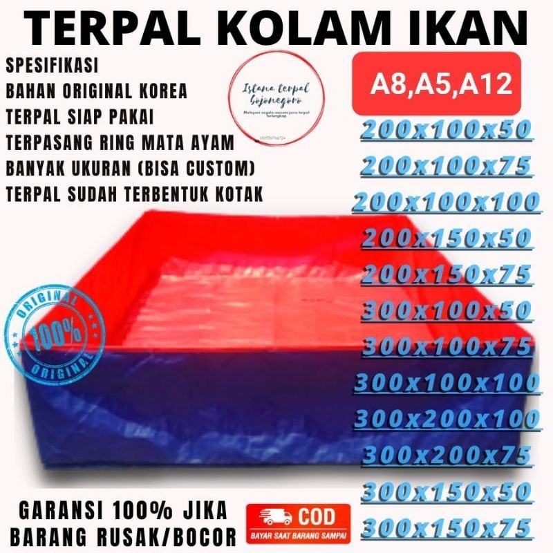 Terpal Kolam Budidaya Ikan Type/Ketebalan A5 A8 A12 Korea Terpal Kolam Ikan Kotak Terpal Ikan lele I