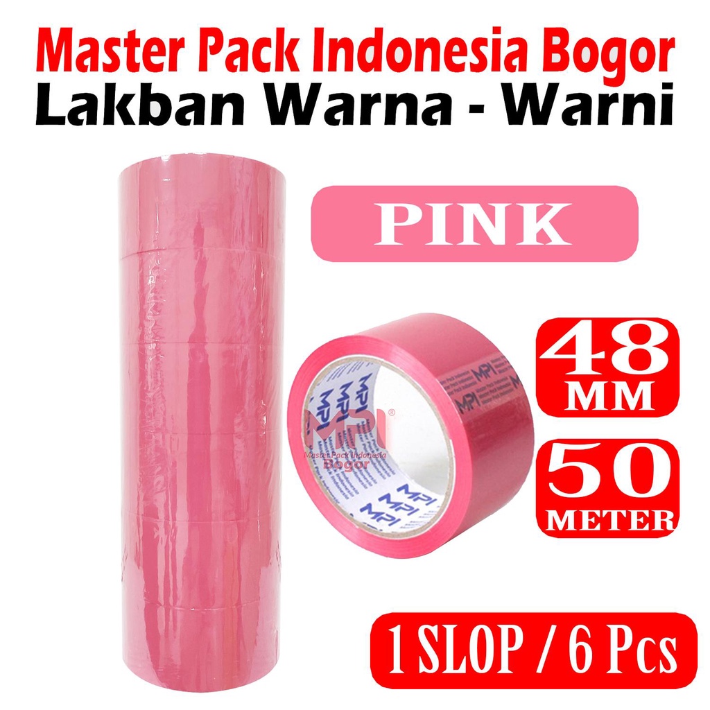 

1 SLOP [ 6 PCS ] Lakban Warna Pink 48 mm x 50 Meter - Lakban Warna Master Pack Indonesia