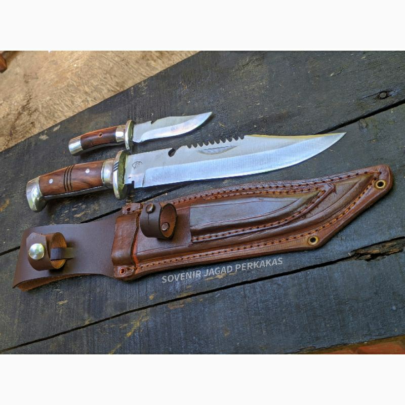 New Terlaris murah PISAU BOWIE RAMBO BAJA PER ASLI DOUBLE ISI 2 SERBAGUNA FULLTANG KUAT