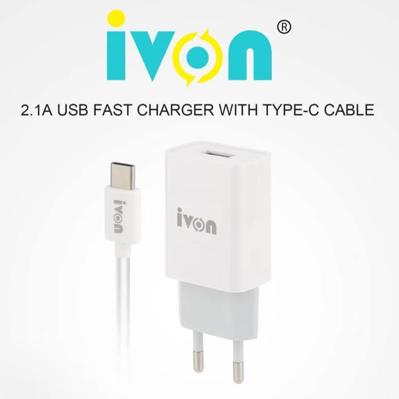 iVON FAST CHARGER 2.1A Batok / Kepala Charger Plus Kabel Data For iPhone Micro Type-C Lightning Andr