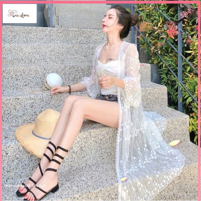 Outer Kekinian  / Cardigan / REAL PICTURE - Outer Pantai Import / Lace Outer / Outer Putih