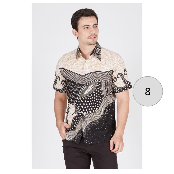Kemeja Hem Batik Pria Lengan Pendek Hitam Putih 08 - Batik Nulaba