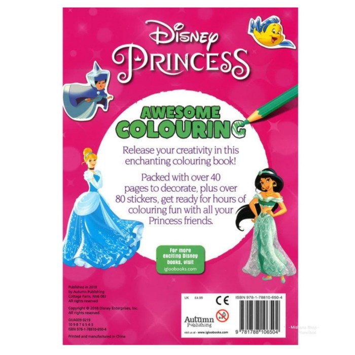 Terlaris ✨ - Buku Mewarnai Awesome Coloring Disney Princess Ariel Belle 80 Sticker