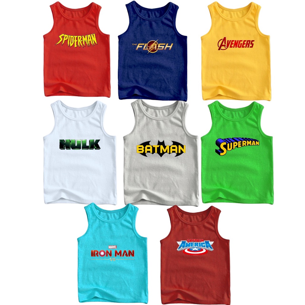 KAOS SINGLET ANAK - ATASAN SINGLET CEWEK COWOK SUPER HERO- BAJU ANAK SINGLET 1-12TAHUN -KAOS ANAK KU