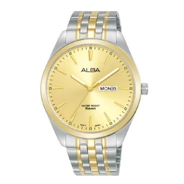 Jam Tangan Pria ALBA Japan Quartz AJ6184X1 AJ618 Silver Gold Original
