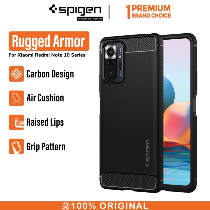 SALE Case Xiaomi Redmi Note 10 /10s/ Pro Max Spigen Rugged Armor Carbon - Note 10 Pro/Max, Black TER