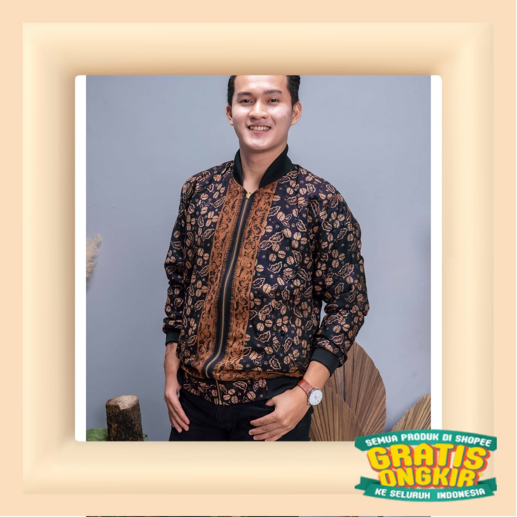 Jaket Batik Bomber Asli Jambi Berkualitas - Zallatra JP16/ Black tosca 2 3 warna