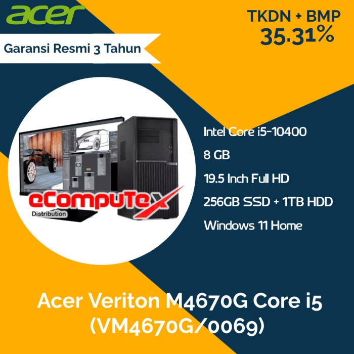 PC Desktop Acer Veriton (VM4670G/0069) i5 8GB 1TB+256GB - TKDN RESMI