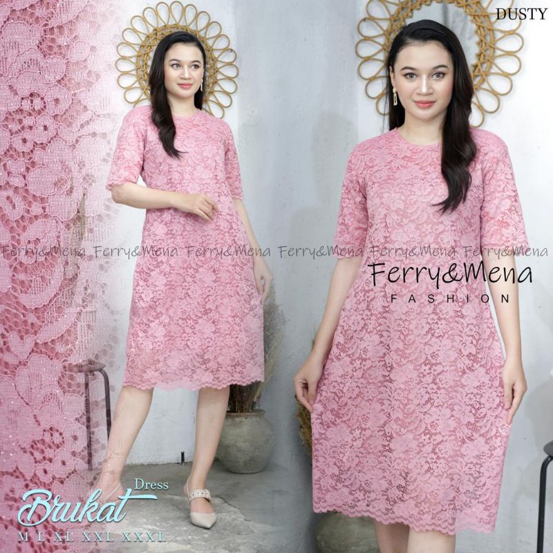 Dress Yunita Kondangan wanita/ Dress brokat jumbo / Dress pesta modern / Dress tangan pendek / Dress