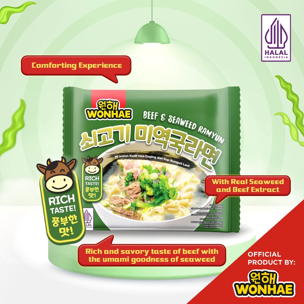Mujigae by Wonhae Beef Seaweed Ramyun 120gr / Instan /  Ramyun / Mie Kuah / Rumput Laut / Daging / Mie Instan Korea / Makanan Korea Instan Halal-1