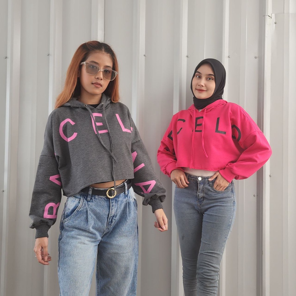 NOUSKA - BARCELONA CROP HOODIE Sweater Hoodie Crop Top Korea Lucu Korean Style