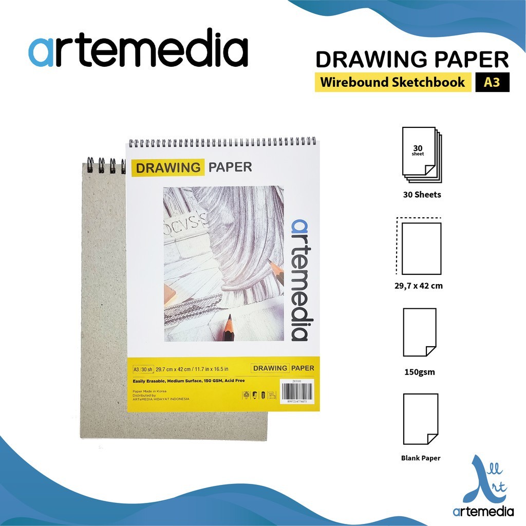 

Sketchbook Artemedia A3 Drawing Paper Book Wire Bound 150 Gsm Buku Gambar & Sketsa - 30 Sheet- SHSNP