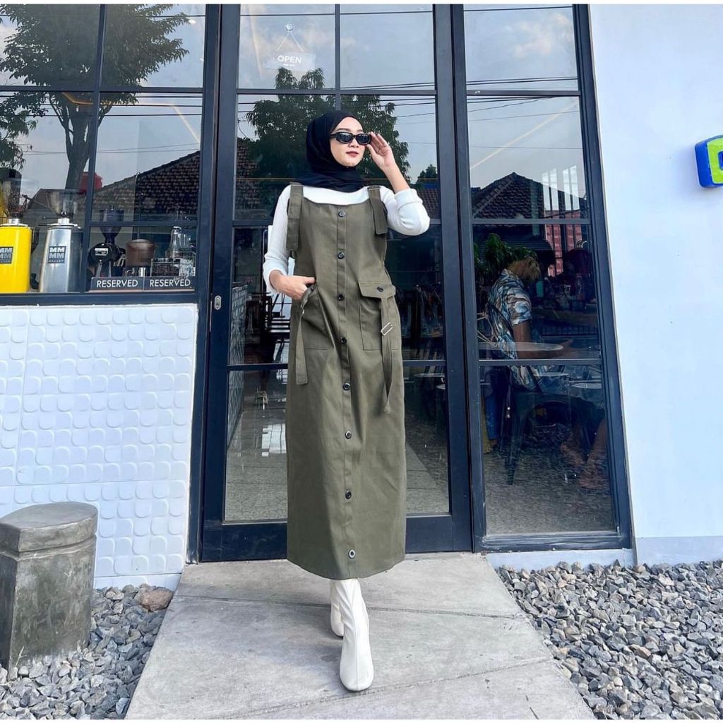 Ayunda Overall Cargo Wanita Katun Twill Street Jumpsuit Rok Casual