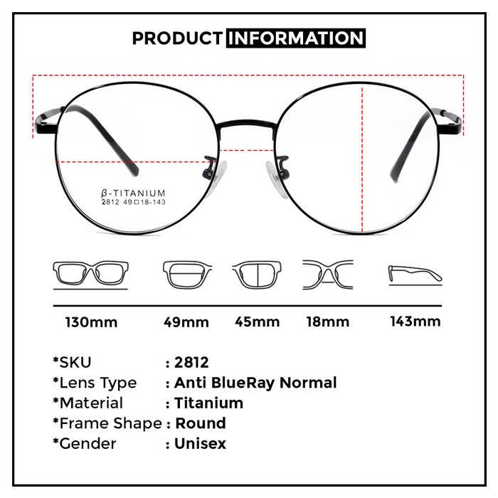 promo ✨ -Kacamata Bulat Modern Titanium Lensa Minus Anti Radiasi Blueray 2812 - Rose Gold, Frame Onl