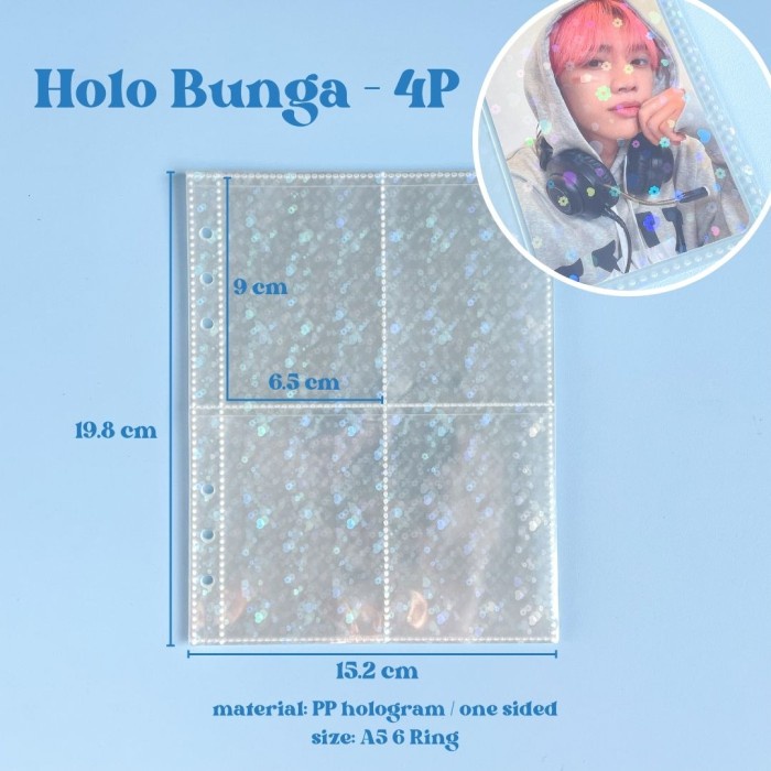 

[[ WSH - BEST SELLER ]] (A5 Size) Sleeve Binder Hologram Motif A5 6 Ring (1 SET 10 lembar) - Holo Bunga