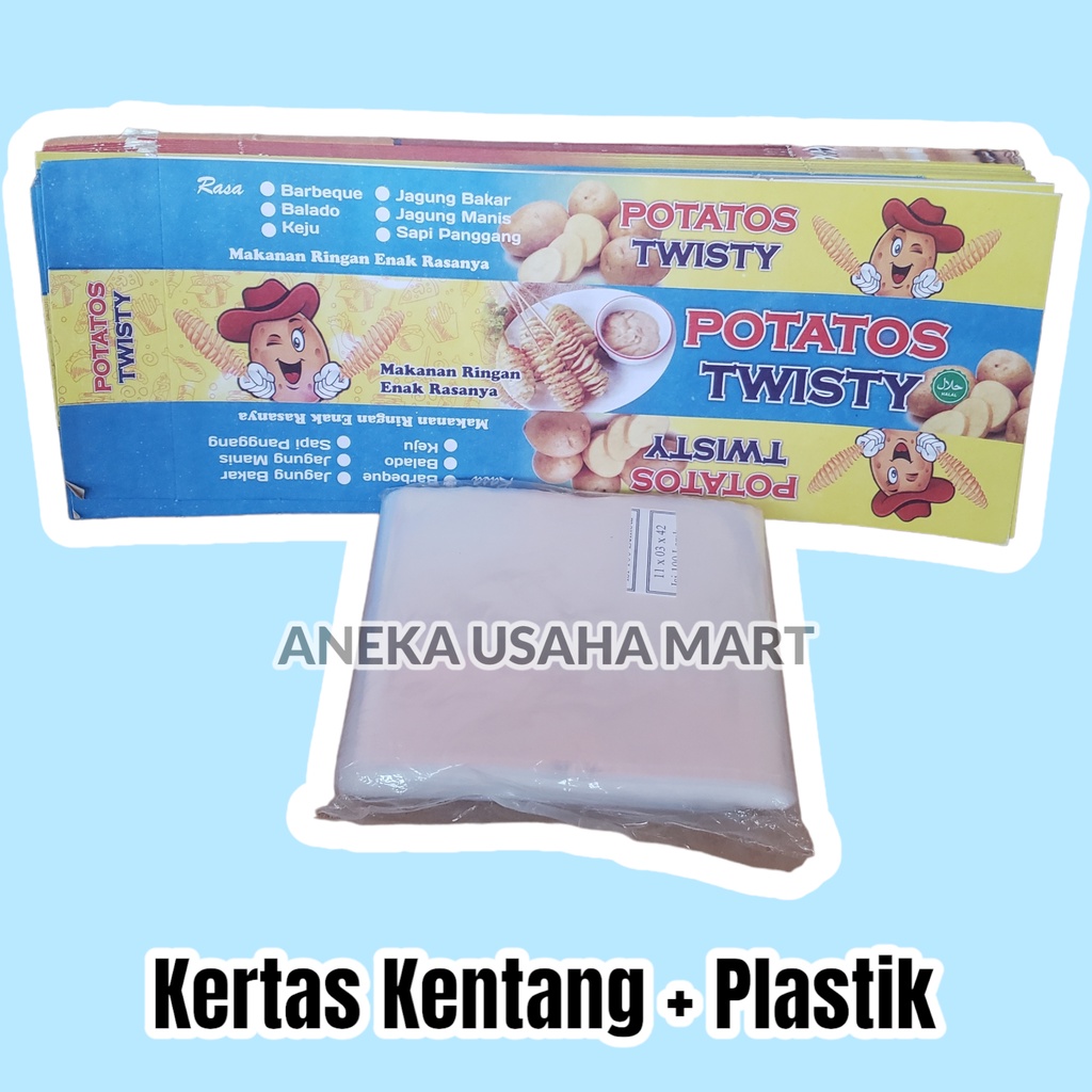 100 LEMBAR KERTAS KENTANG SPIRAL + PLASTIK - BUNGKUS KENTANG ULIR MURAH - WADAH KENTANG SPIRAL