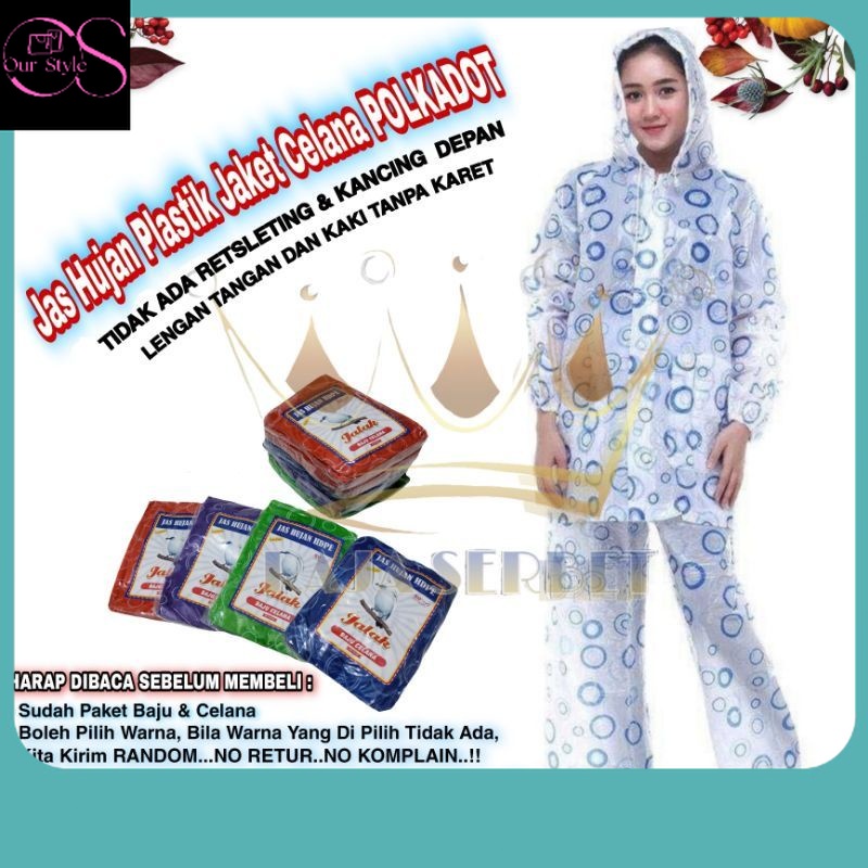 Anti Hujan / Jas Hujan Plastik Motif Polkadot Dewasa