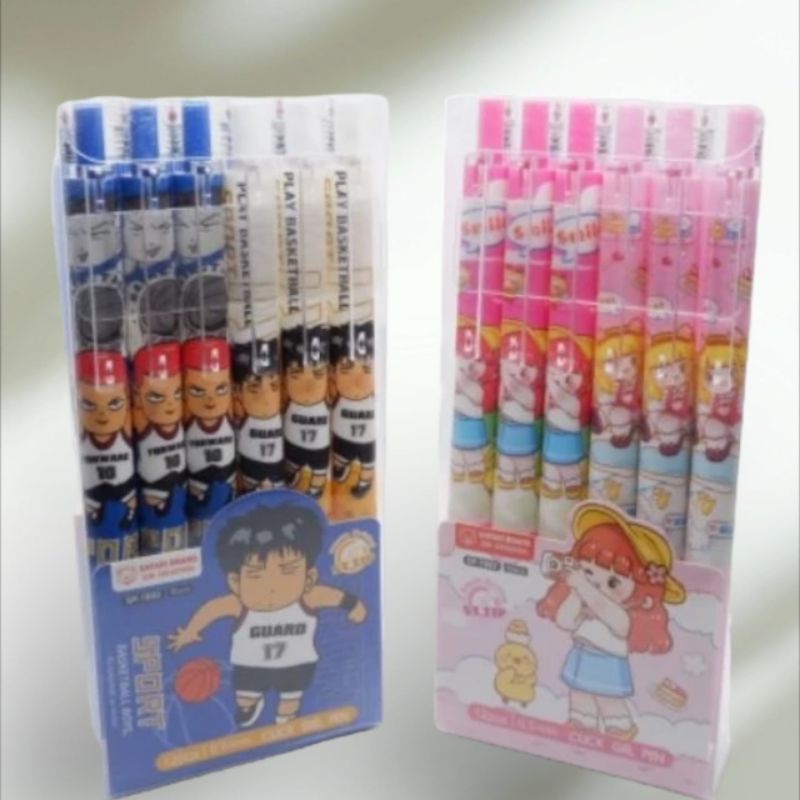 

MURAH (12pcs) Click Gel Pen Ballpoint Pulpen Cetek Cetekan Gel Gambar Karakter Lucu