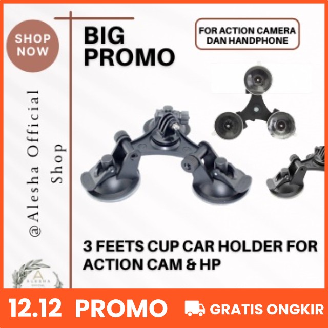 Holder HP Mobil Suction Cup Car 3 Feets For Action Camera dan Handphone / Smartphone Motovlog Vlog Y