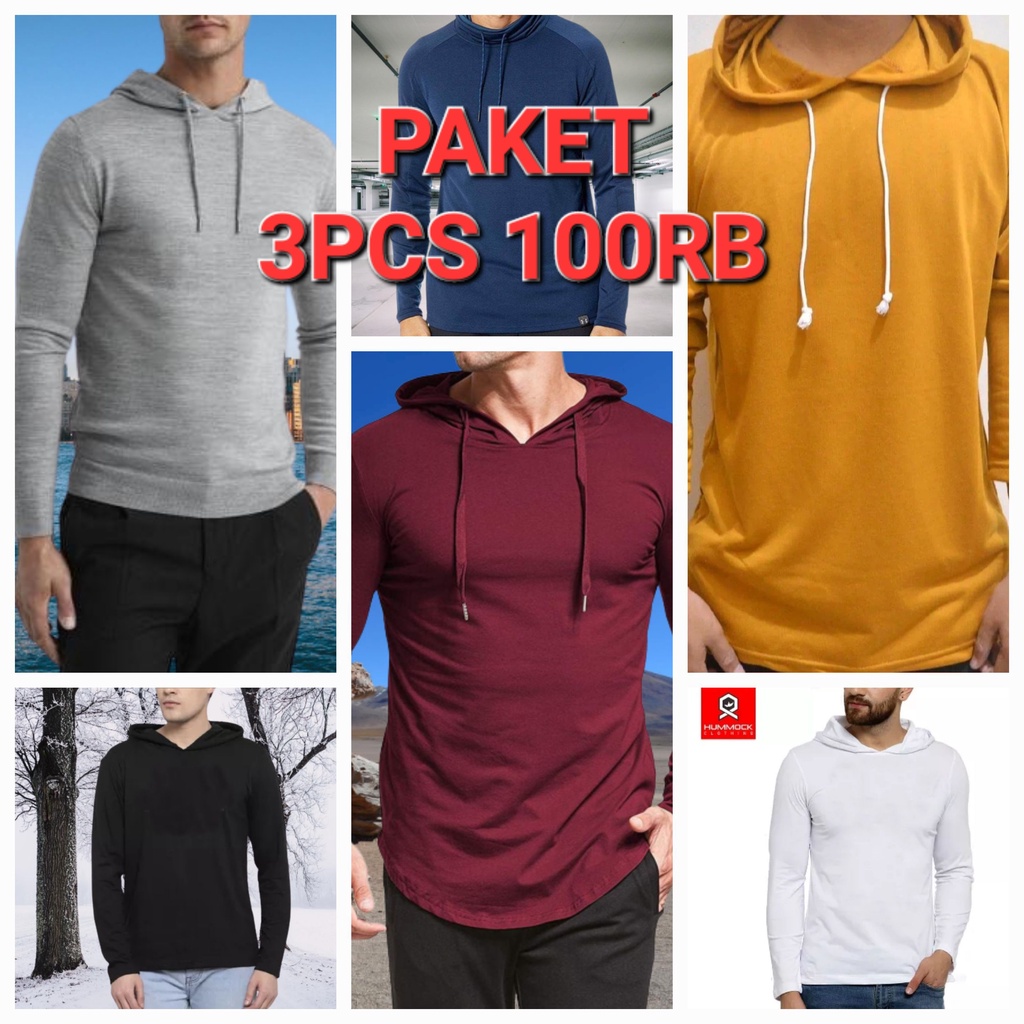 Baju hoodie lengan panjang pria / kupluk polos panjang kaos hoodi pria wanita / baju kaos olah raga 
