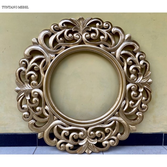 Termurah cermin pigura bulat ukir kayu jati diameter 70cm