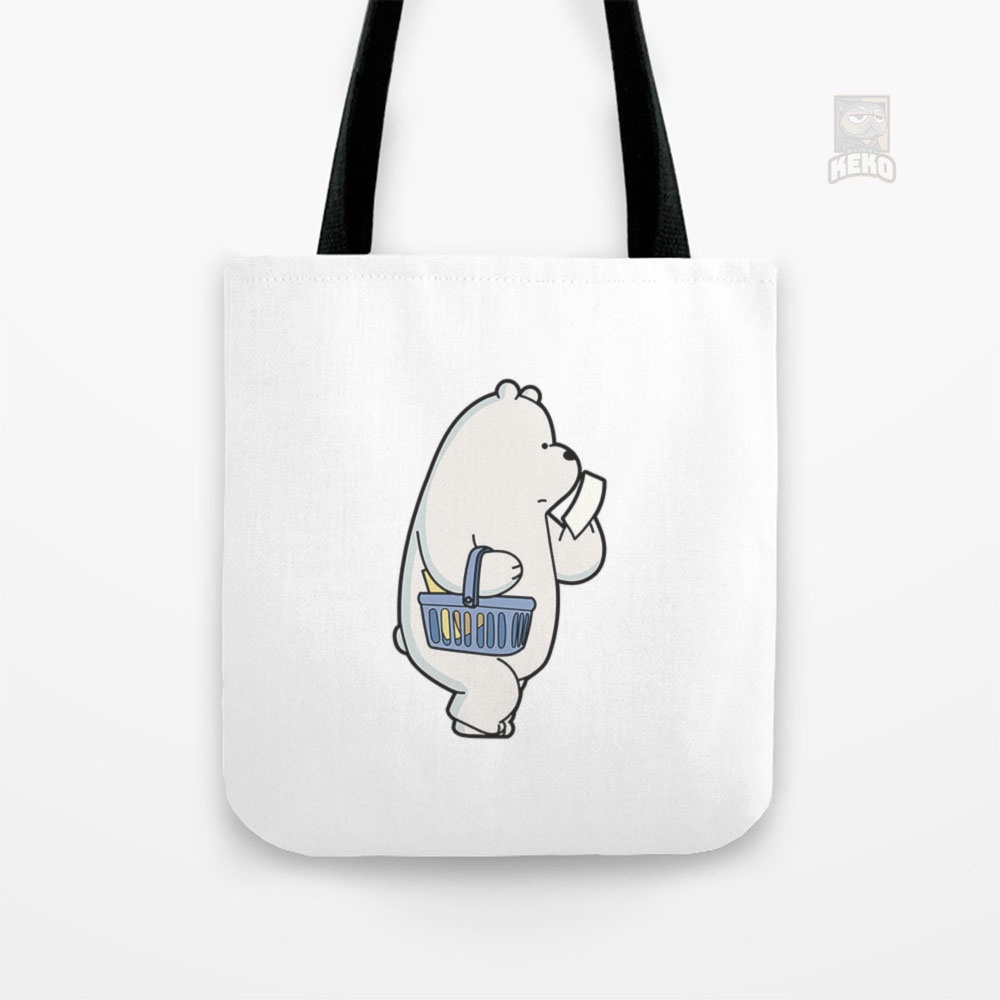 Tas Slempang | Tote Bag Kanvas We Bare Bears Ice Bear Shopping