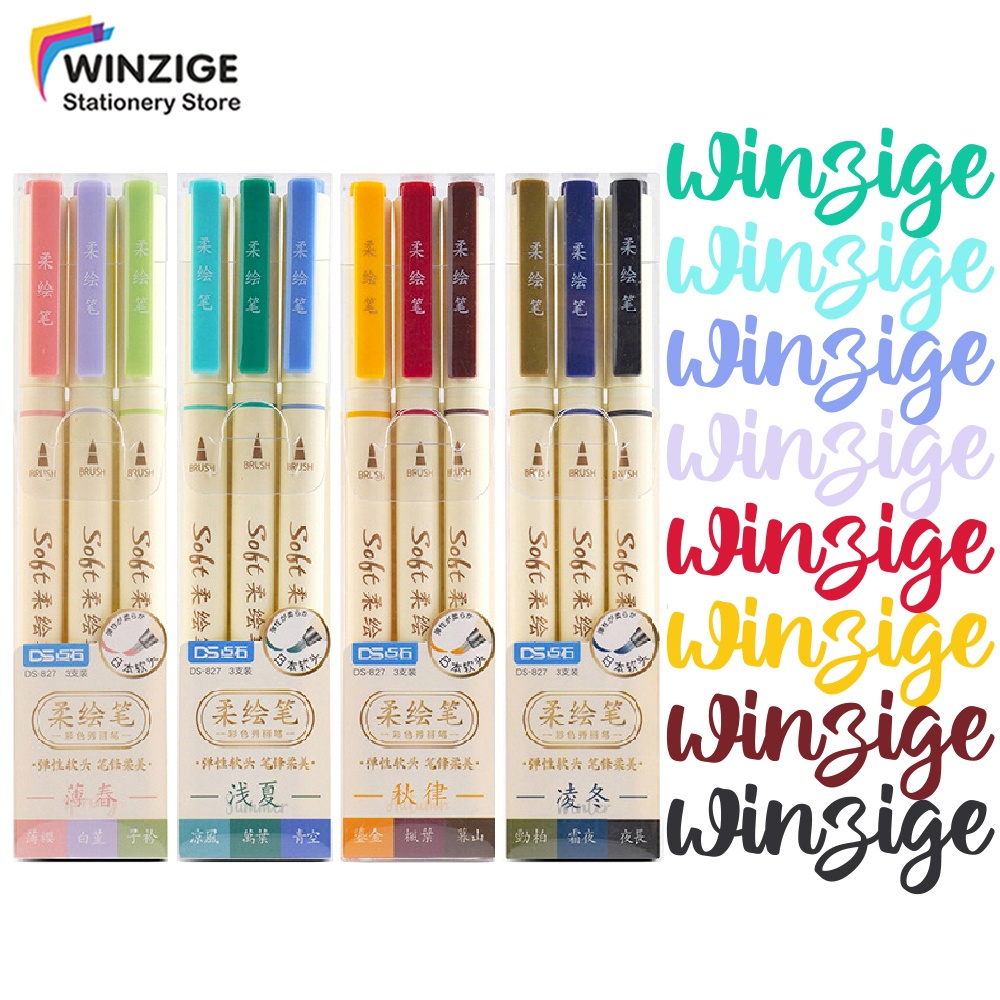 

Winzige Set 3 Calligraphy Pen Soft Brush Pen Warna Warni Brush Lettering Marker Pena Kuas Warna Pulpen Pena Kaligrafi Coloring Markers