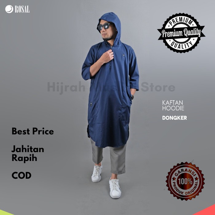 Gamis Hoodie Rompi Sholat kaos kurta jubah koko baju muslim pria ROSAL - DONGKER, M