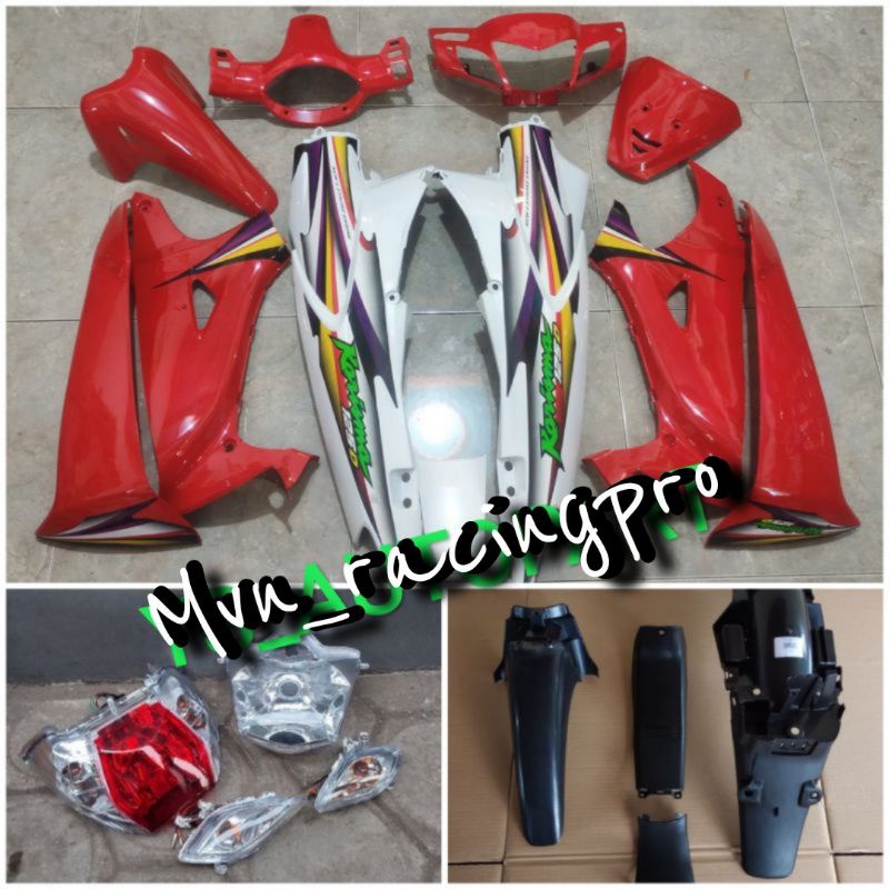 BISA COD Paket Cover body fullset alus full set halus kasar + lampu HONDA KHARISMA X 125D merah puti