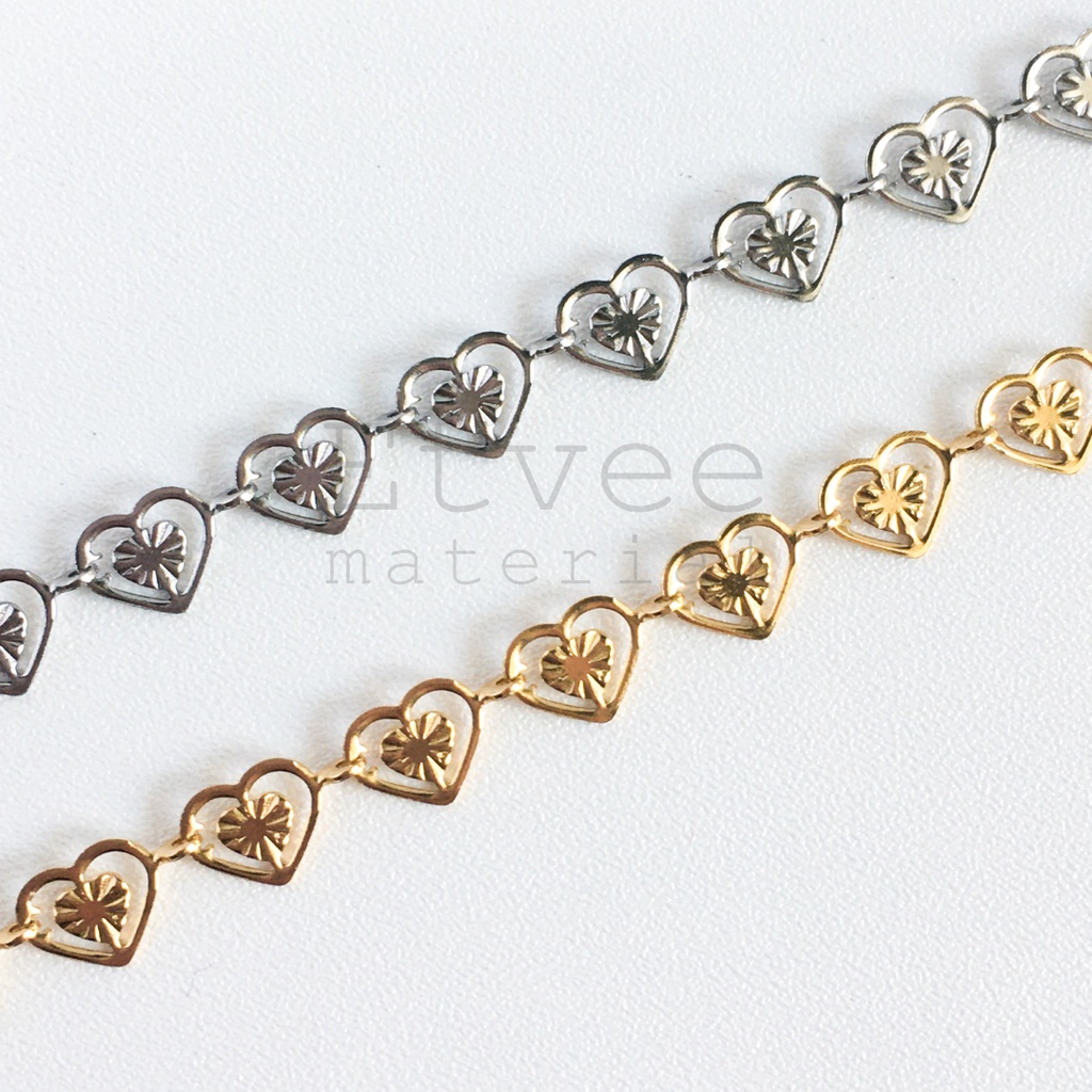 (METERAN) Rantai kombinasi plat hati sinar stainless steel anti karat