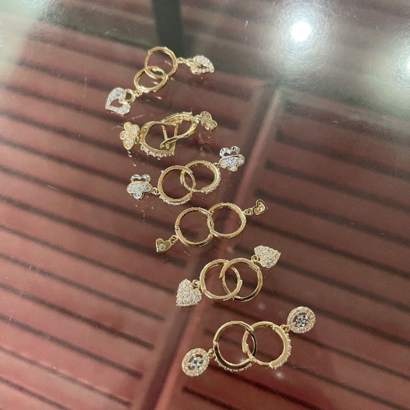 anting anak dan dewasa emas asli kadar 700 70% 16k 22 oval bulat gantung permata giwang kerabu hooks