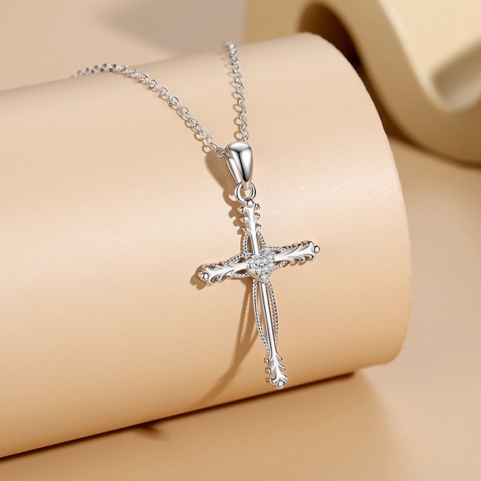 Kalung Salib Wanita Perak 925 - Kalung Salib Wanita Sterling Silver - Silver