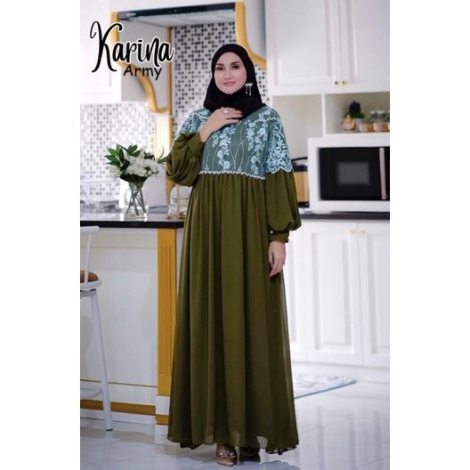 KARINA DRESS GAUN PESTA MEWAH MUSLIMAH KONDANGAN WISUDA GAMIS - ARMY, LD 110
