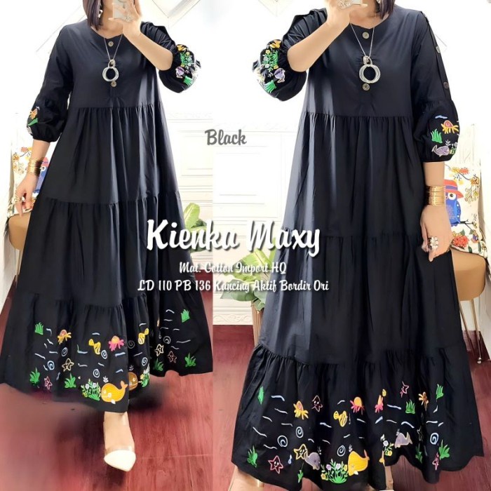 Gamis Katun Bordir XXL LD 110  Warna Putih Hijau Lave Lemon Lim - Dusty