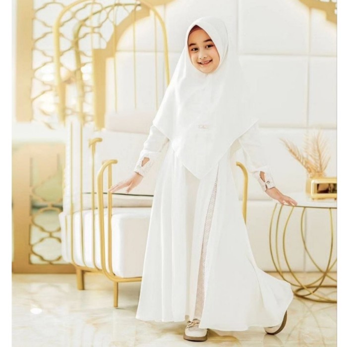 Gamis Putih Syari Anak Perempuan 7-9 tahun Baju Dress Anak Aninda