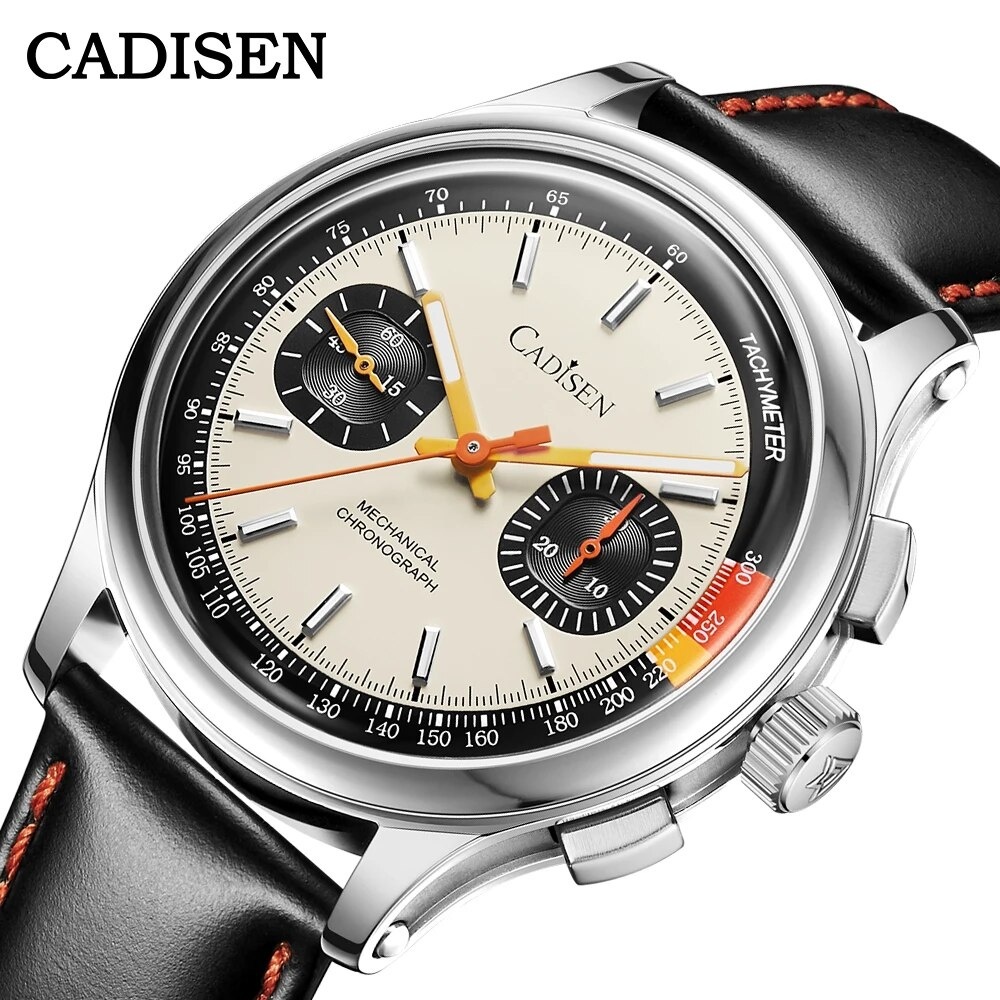 Jam Tangan Pria CADISEN New Watch Chronograph Mechanical Wristwatches Seagull ST1900 Swanneck Moveme