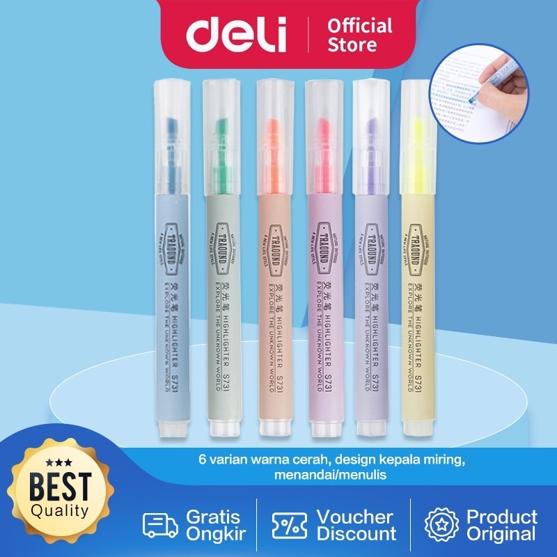 

Deli Highlighter 6-Warna Candy, desain kepala miring untuk penggunaan yang nyaman S731