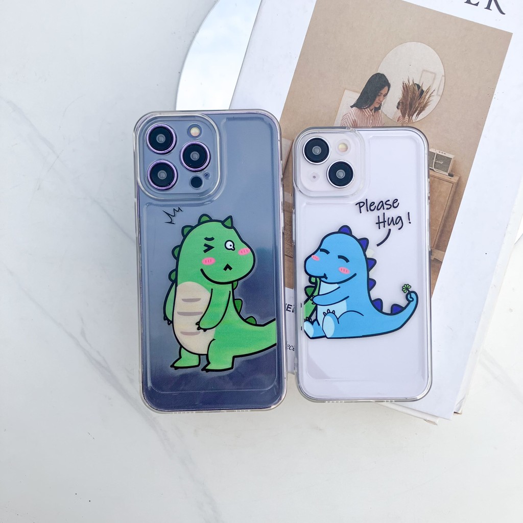 Space Transparant Soft Case Motif Dino Gr & Blue Couple Cute iPhone Case  - Case iPhone 7 8 7+ 8+ Xr