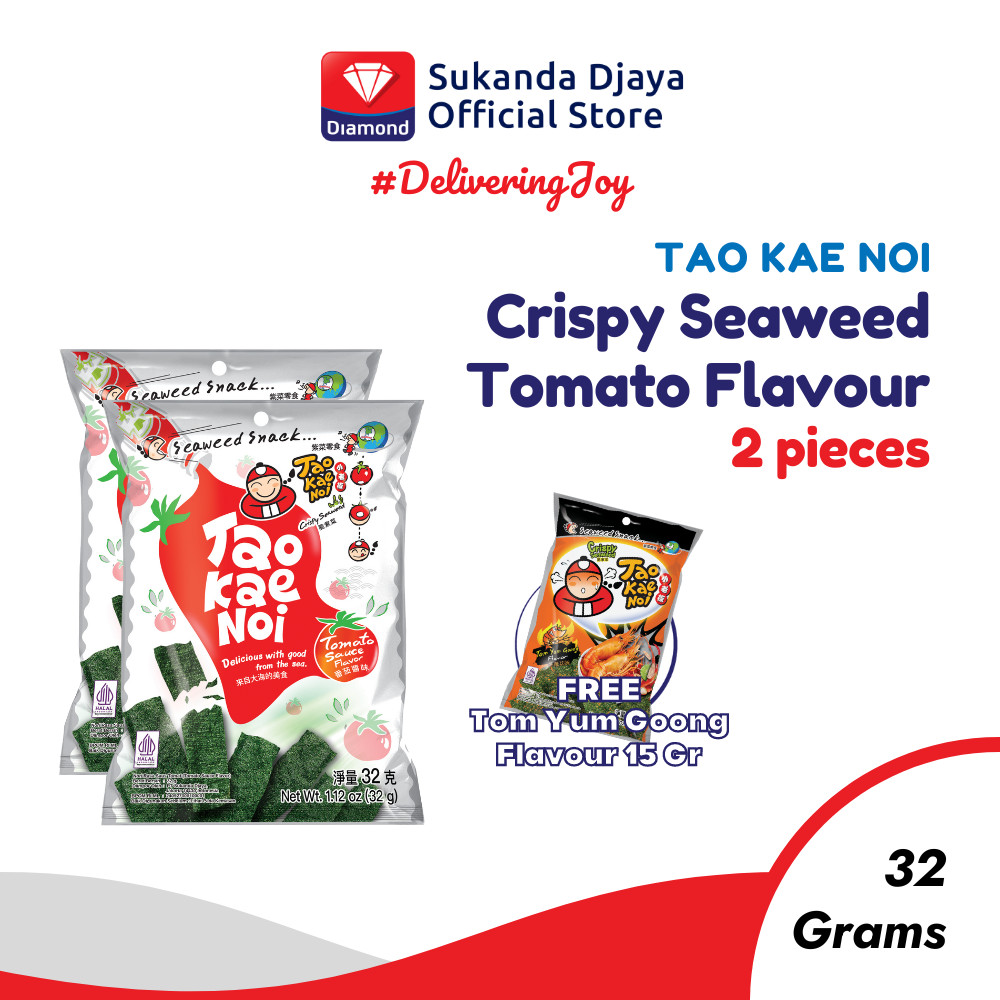 

Tao Kae Noi Crispy Seaweed Tomato Flavour 32 Gr ISI 2 [Free Tom Yum Goong Flavour 15 Gr]
